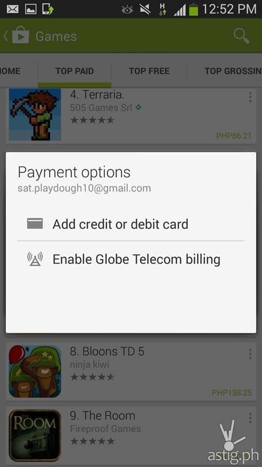 Step 2: Choose the Globe Telecom billing payment option