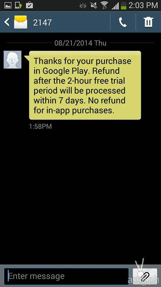 Step 5: Success! You should receive text message confirming your purchase