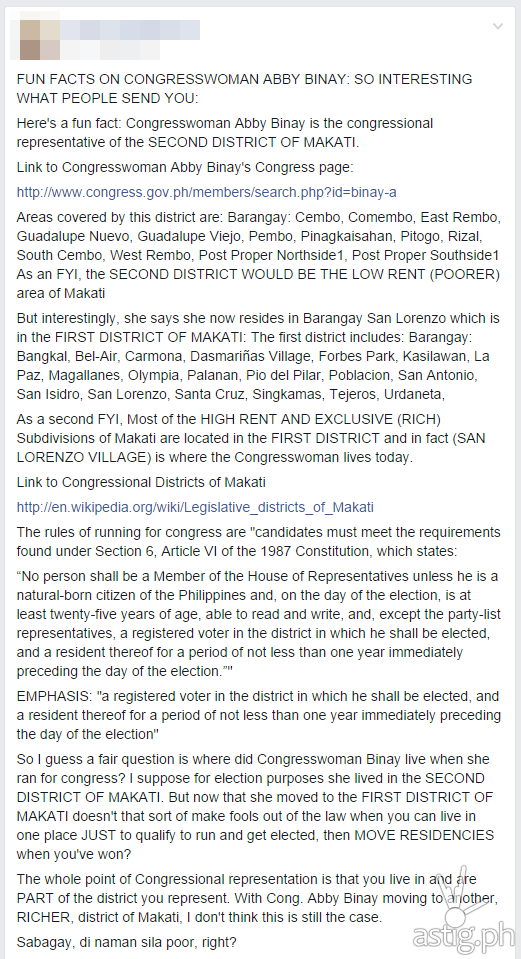 Fun facts on Congresswoman Abby Binay Facebook snapshot