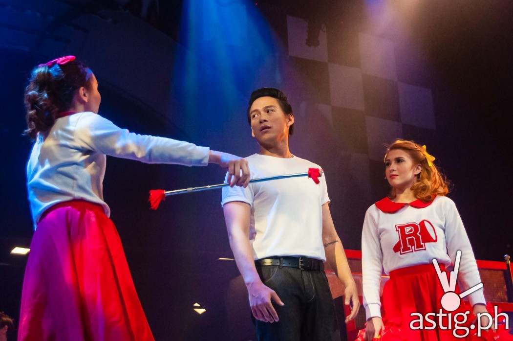 Patty Simcox (Sab Jose), Danny Zuko (Guji Lorenzana), and Sandy Dumbrowski (Tippy Dos Santos) - Grease by 9 Works Theatrical