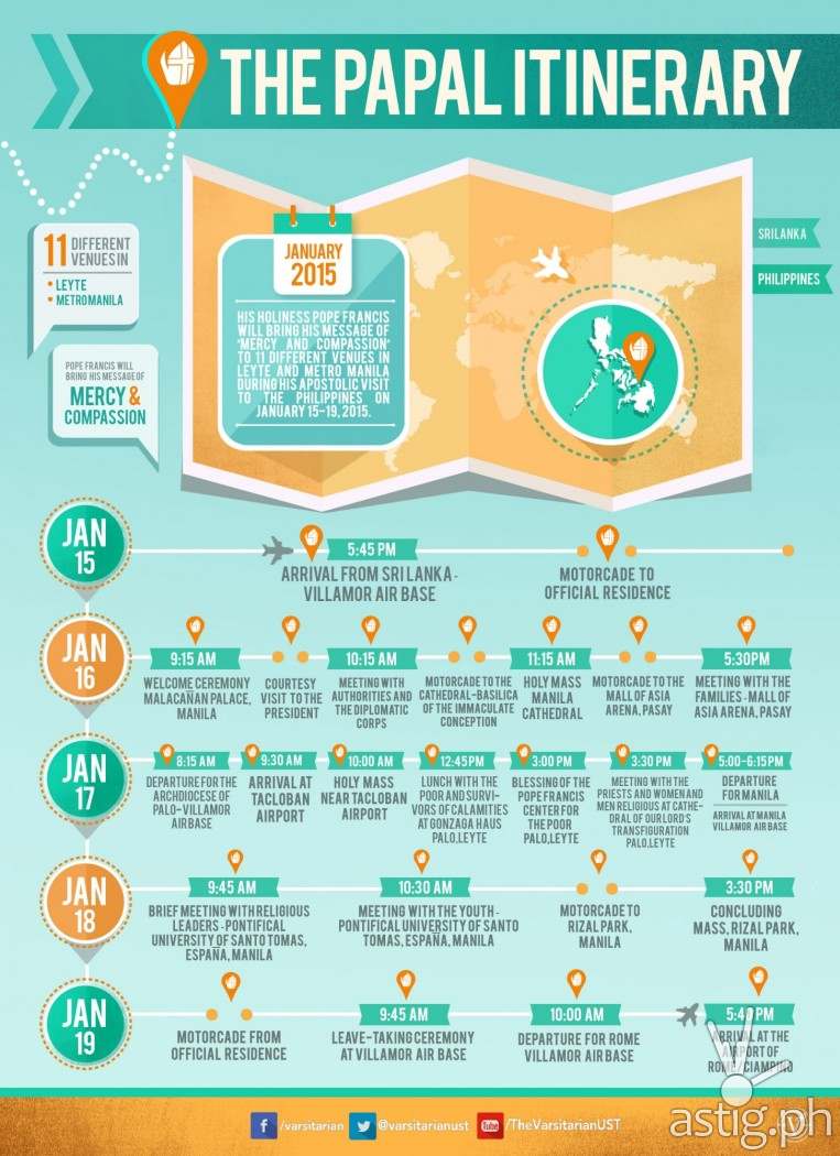 Infographic: Pope Francis' itinerary during his Papal Visit in the Philippines on January 2015