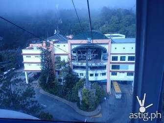 View of the cable car going up to the resort