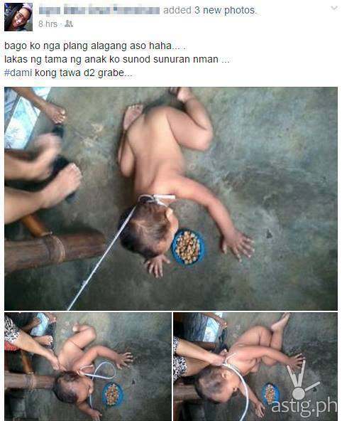 Baby tied like a dog viral Facebook photo