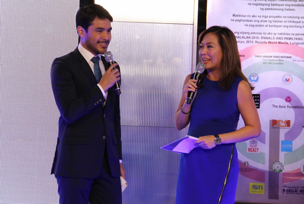 ABS-CBN Halalan 2016 covenant signing hosts Atom Araullo and Karen Davila