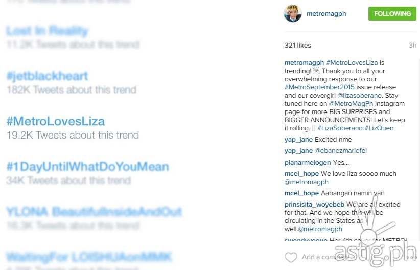 #MetroLovesLiza on Twitter trends