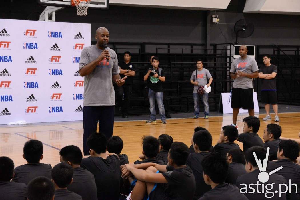 Three-time NBA Champion Brian Shaw pumping up the participants during the NBA FIT adidas Nations Skills Camp held last July 31, 2015 at the Gatorade Hoops Center