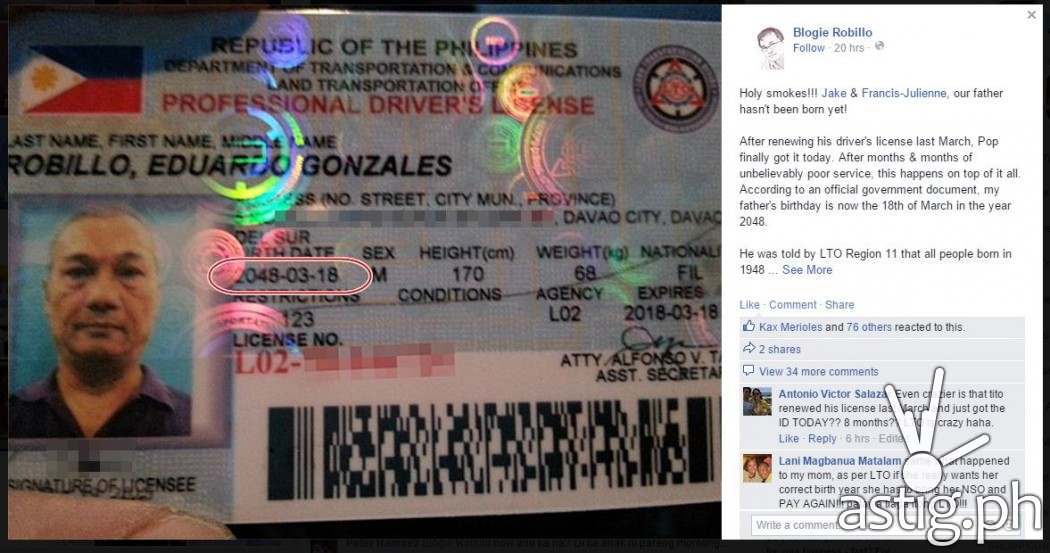 Facebook post by Blogie Robillo