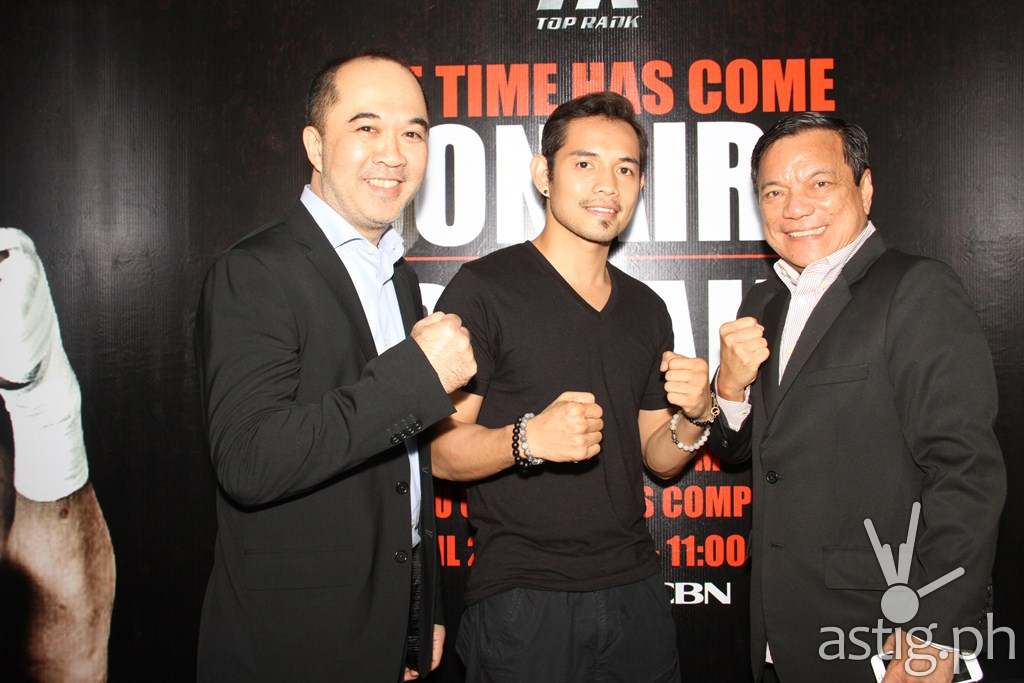 ABS-CBN Integrated Sports head Dino Laurena, Nonito Donaire Jr., ABS-CBN Integrated Sports consultant Peter Musngi