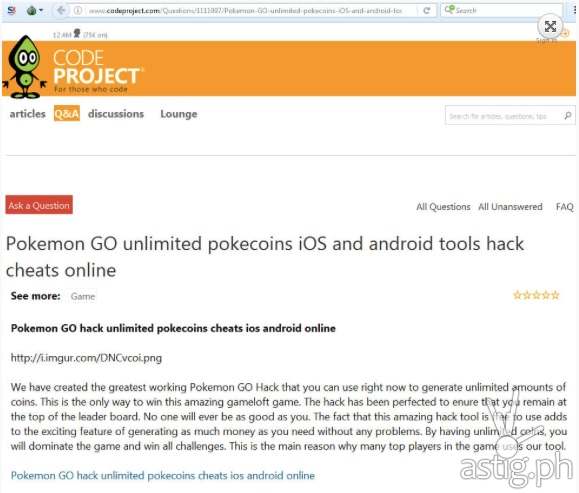 Pokemon Go hack on Code project