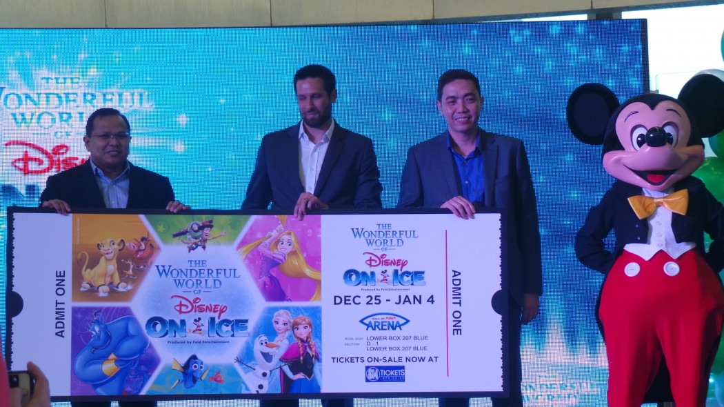 (L-R) Edgar Tejerero (President, SM Lifestyle Entertainment, Inc.), Blake Tatroe (Regional Marketing Director for Southeast Asia and India Feld Entertainment, Inc.), Arnel Gonzales (AVP for Mall of Asia Arena, SM Lifestyle Entertainment, Inc.) and Mickey Mouse