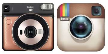 Fujifilm Instax SQUARE SQ6 (left) vs Instagram's old logo (right)