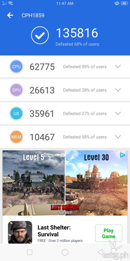 OPPO F7 performance benchmark - Antutu