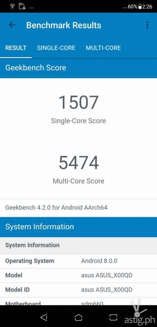 Zenfone 5 Geekbench benchmark results