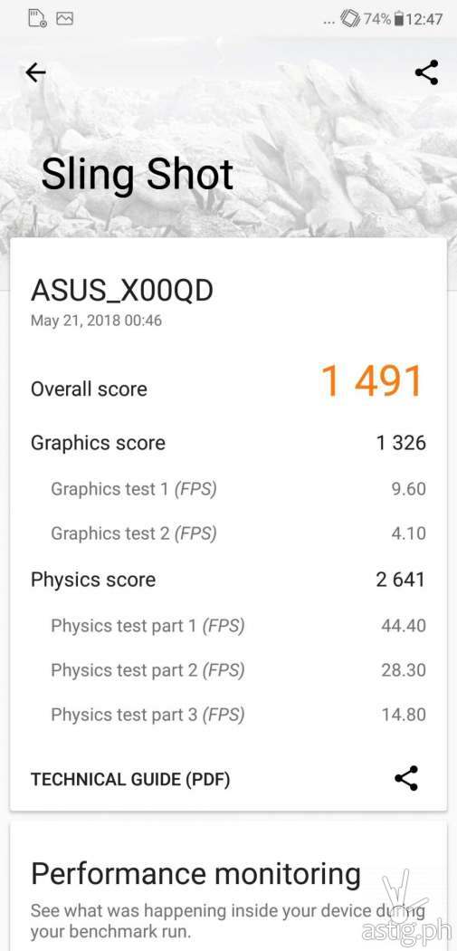 Zenfone 5 graphics test results - 3DMark Sling Shot details