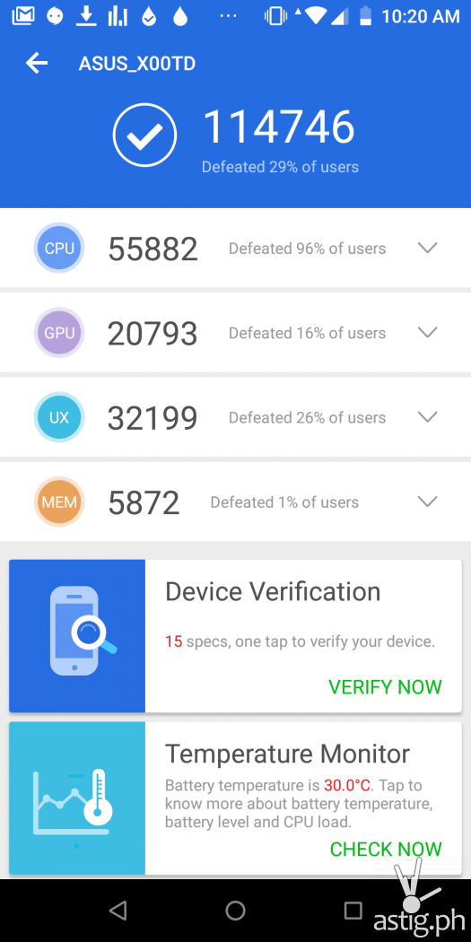 Performance benchmark score Antutu - ASUS Zenfone Max Pro M1