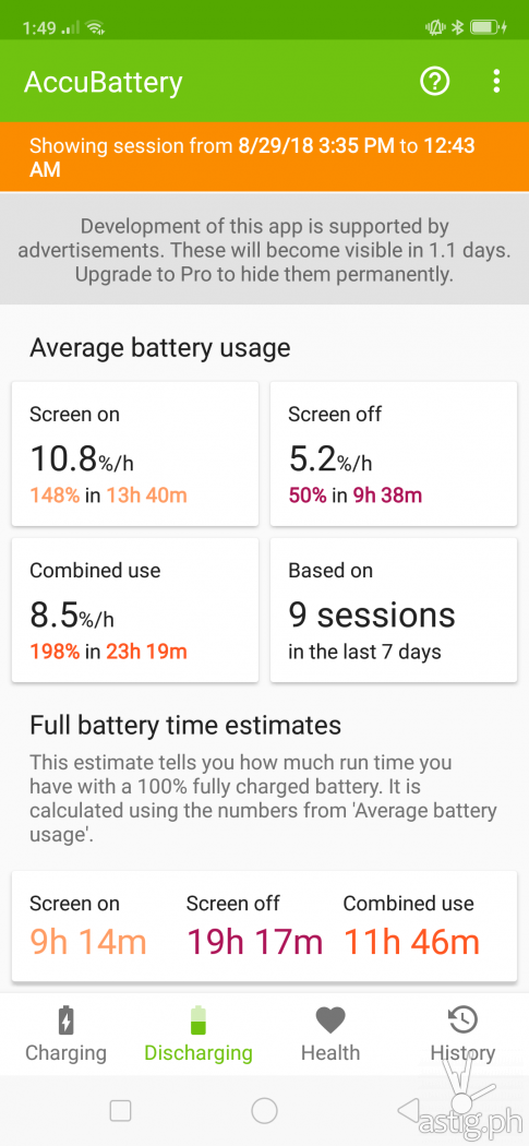 AccuBattery battery life usage estimates - OPPO F9