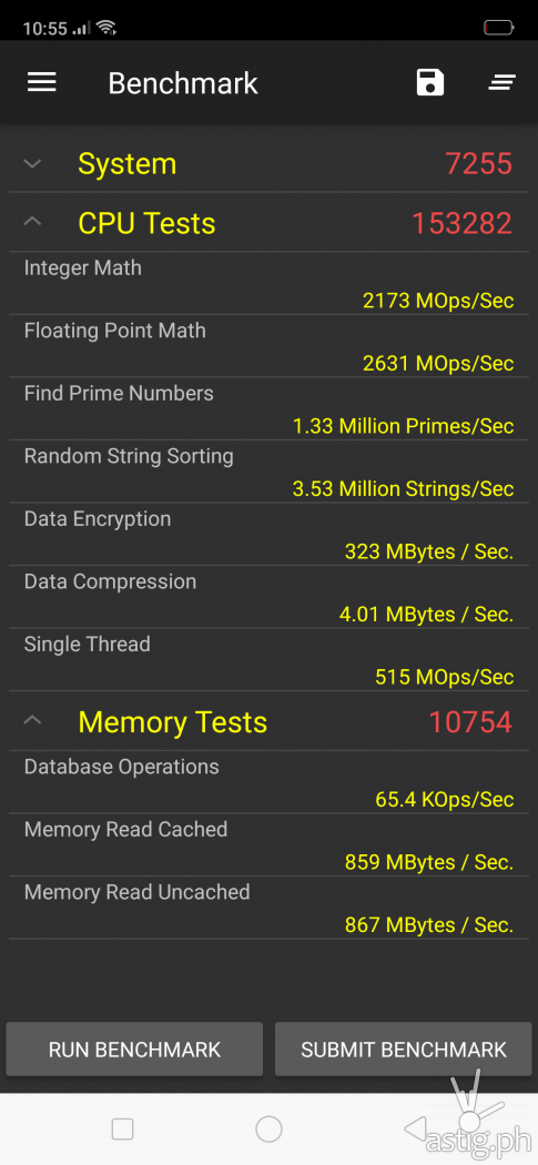 PerformanceTestMobile CPU benchmark results - OPPO F9
