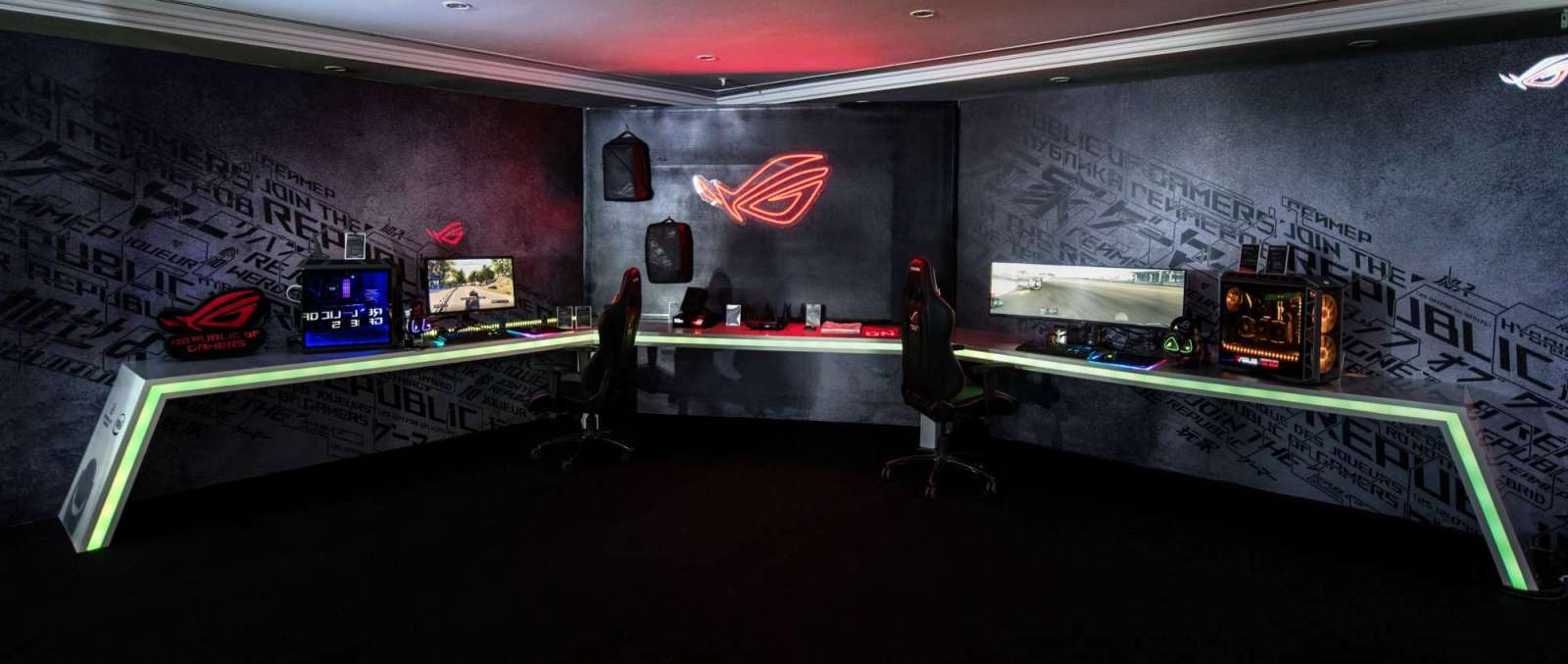 Complete lineup of ROG gear is displayed in demo area of Incredible Intelligence 2018 press event in Malaysia