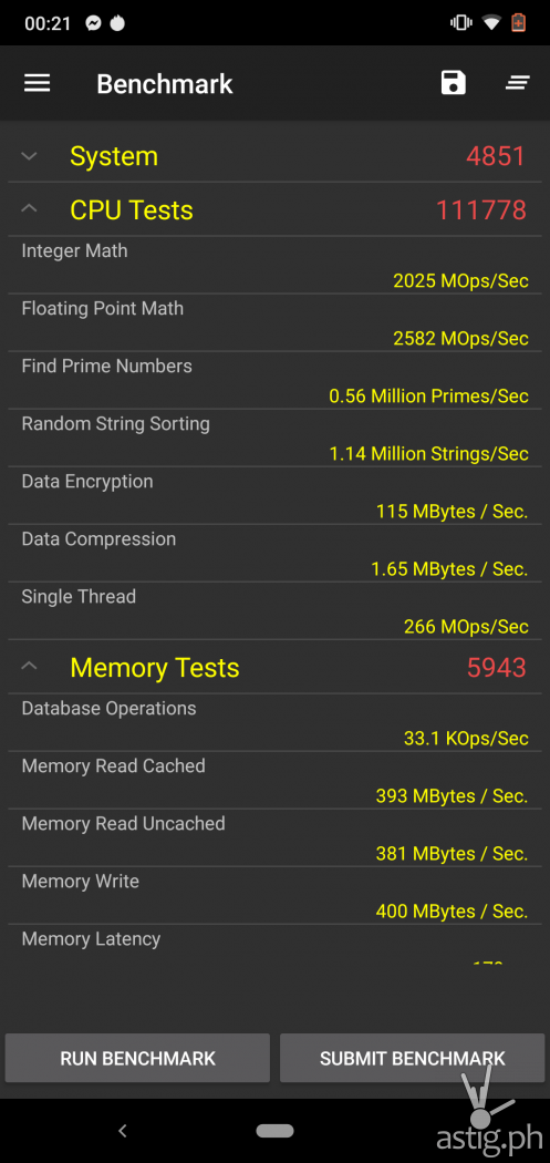 Performance benchmark (Passmark) CPU & memory - Nokia 6.1 Plus (Philippines)