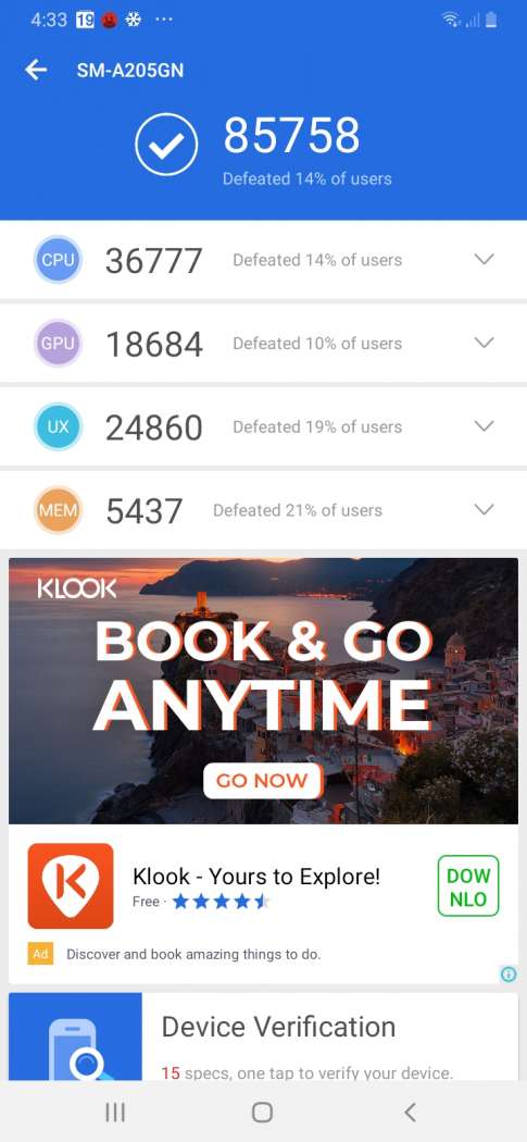 AnTuTu Benchmark - Samsung Galaxy A20 (Philippines)