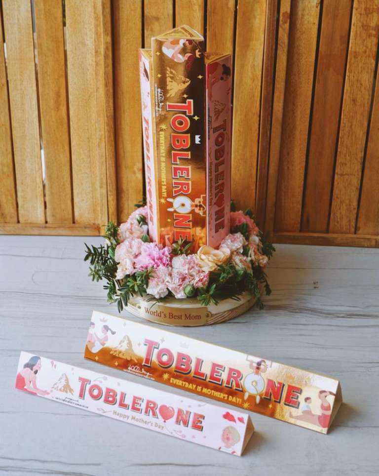 Isabelle Daza and Georgina Wilson designed these Mother's Day themed Toblerone sleeves!