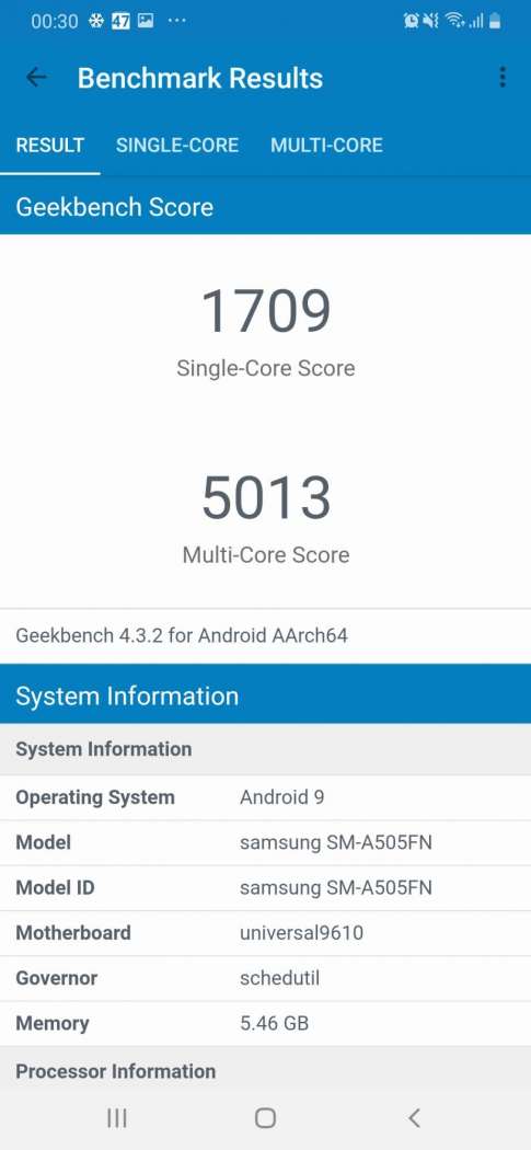 Geekbench 4 - Samsung Galaxy A50