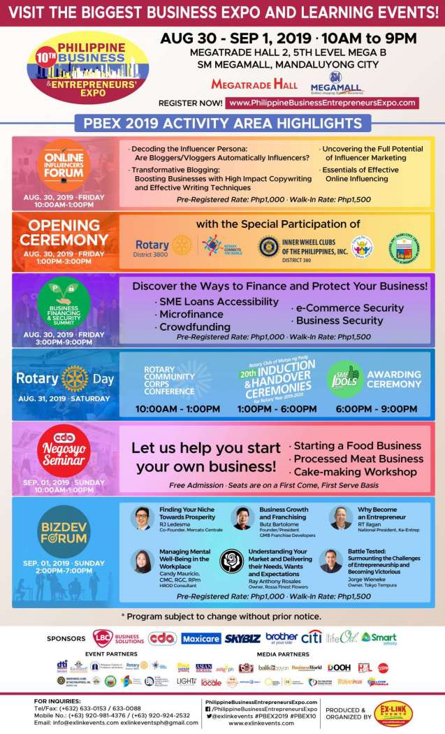 PBEX 2019 Activities Poster